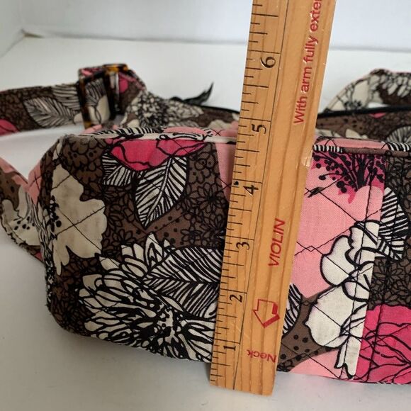 Vera Bradley Mocha Rouge Brown Pink Ecru Floral Quilted Crossbody Shoulder Bag - Picture 12 of 15